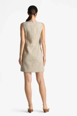 Best St. John Lurex Tweed V-Neck Dress Amethyst/Dusty Lavender Multi