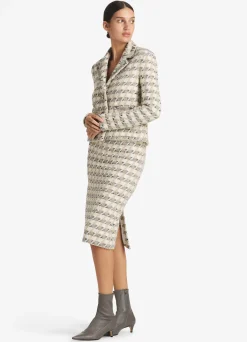 Best St. John Maxi Houndstooth Tweed Jacket Cloud/Sand Multi