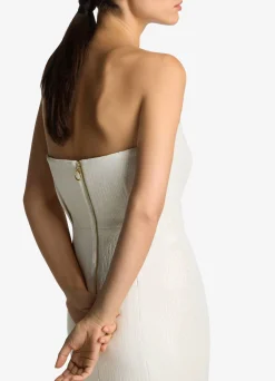 Outlet St. John Mesh Sequin Strapless Dress Ivory