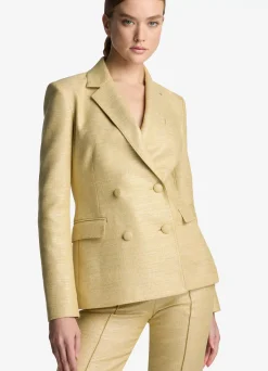 Discount St. John Metallic Twill Jacket Silver/Sunflower Multi