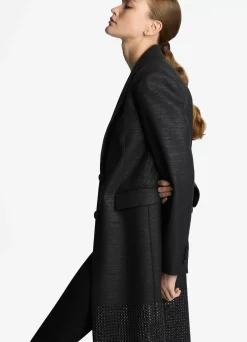 St. John Metallic Twill Long Jacket Silver/Sunflower Multi