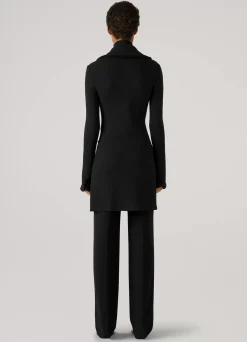 New St. John Milano Pique Knit Fit Flare Topper With Knit Fringe Trim Caviar