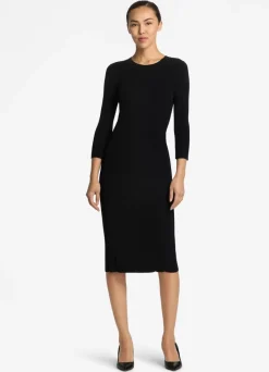 New St. John Mixed Rib 3/4 Sleeve Dress Black