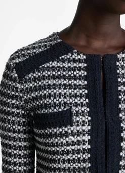 Sale St. John Mixed Stretch Knit Jacket Black/Ivory Multi