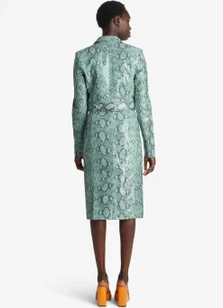 Outlet St. John Nappa Leather Snake Print Jacket Dusty Aqua Snake