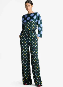 Clearance St. John Patchwork Polka Dot Pant Spruce Multi