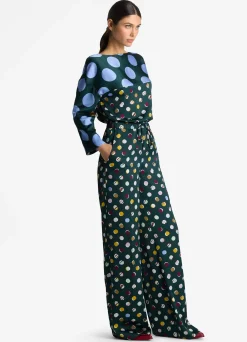 Clearance St. John Patchwork Polka Dot Pant Spruce Multi