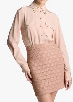 St. John Pointelle Knit Skirt Light Blossom/Copper Lurex Multi