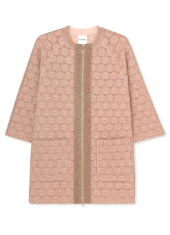 Clearance St. John Pointelle Knit Zip Jacket Light Blossom/Copper Lurex Multi