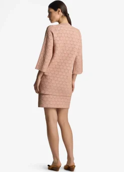 Clearance St. John Pointelle Knit Zip Jacket Light Blossom/Copper Lurex Multi