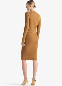 Clearance St. John Racking Stitch Knit Jacket Caramel