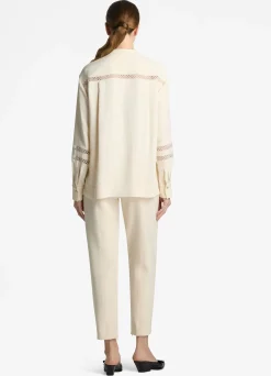 Best St. John Satin Back Crepe Blouse Ecru