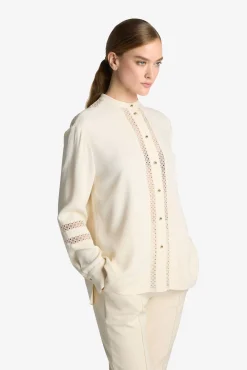 Best St. John Satin Back Crepe Blouse Ecru
