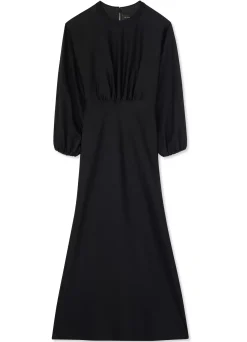 St. John Satin Back Crepe Long Sleeve Dress Black