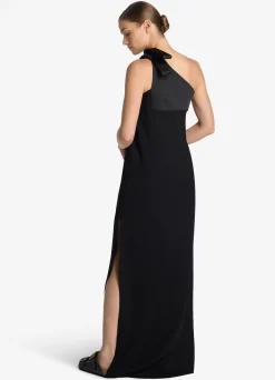 Discount St. John Satin Back Crepe One Shoulder Gown Black