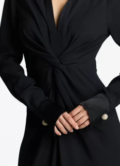 Hot St. John Satin Back Crepe Shirt Dress Black