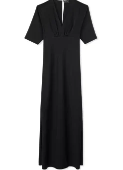 Sale St. John Satin Back Crepe V-Neck Gown Black