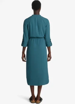 New St. John Satin Back Crepe Zip Front Dress Prussian Blue