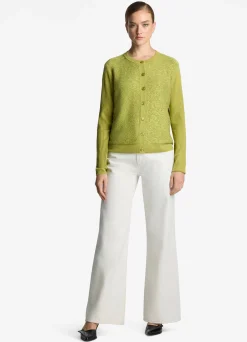 Best St. John Sequin and Rib Knit Cardigan Chartreuse