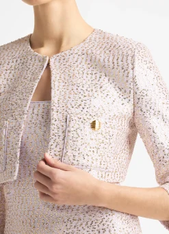 Discount St. John Sequin Knit 3/4 Sleeve Jacket Pale/Lilac/Gold