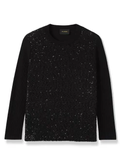 Outlet St. John Sequin Knit 3/4 Sleeve Sweater Black