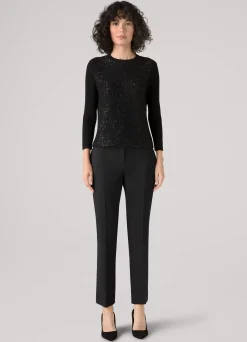 Outlet St. John Sequin Knit 3/4 Sleeve Sweater Black