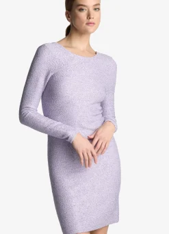 Clearance St. John Sequin Knit Long Sleeve Dress Dusty Lavender