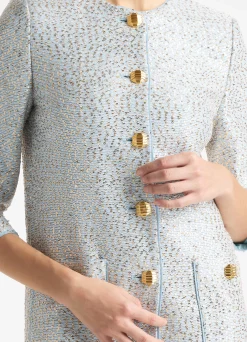 New St. John Sequin Knit Topper Cornflower/Gold