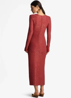 New St. John Sequin Knit V-Neck Dress Rose