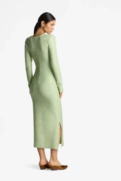 Discount St. John Sequin Knit V-Neck Dress Spruce