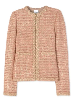 St. John Sequin Plaid Knit Jacket Coral Multi