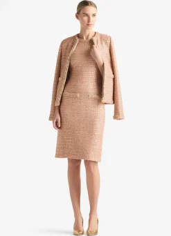 St. John Sequin Plaid Knit Jacket Coral Multi