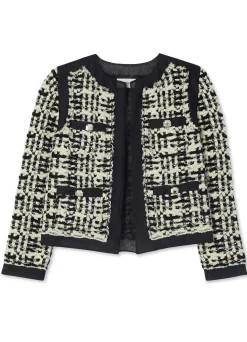 St. John Sequin Slub Knit Jacket Honeydew/Black Multi