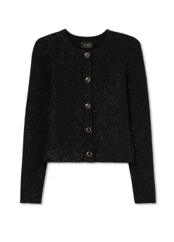 Sale St. John Sequin Stretch Knit Cardigan Black