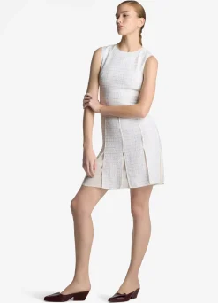 Clearance St. John Sequin Tweed Open Weave Dress Ivory Multi