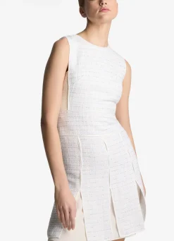 Clearance St. John Sequin Tweed Open Weave Dress Ivory Multi