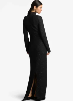 Outlet St. John Sequin Twill Knit Turtleneck Gown Black