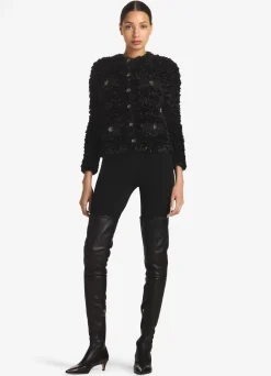 St. John Shiny Faux Fur Eyelash Knit Cardigan Black
