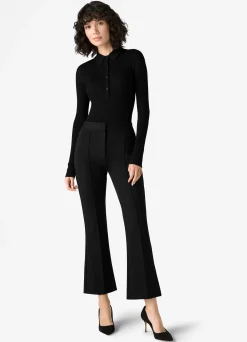 New St. John Silk and Wool Long Sleeve Polo Black