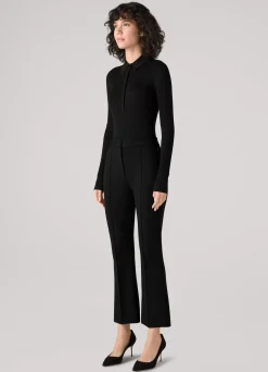 New St. John Silk and Wool Long Sleeve Polo Black