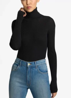 Sale St. John Silk and Wool Turtleneck Sweater Black