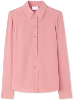 St. John Silk Crepe De Chine Button Front Blouse Rouge