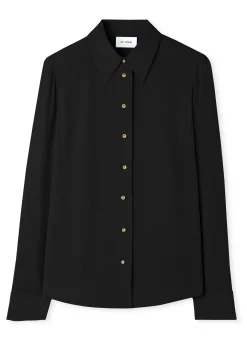 St. John Silk Crepe De Chine Button Front Blouse Black
