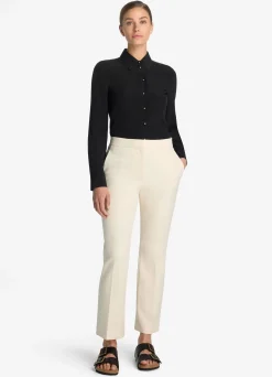 St. John Silk Crepe De Chine Button Front Blouse Black