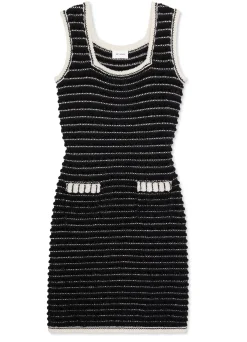 Outlet St. John Sleeveless Eyelash Tweed Dress Black/Ecru
