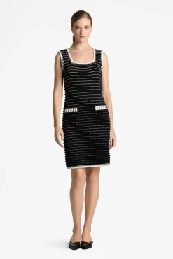 Outlet St. John Sleeveless Eyelash Tweed Dress Black/Ecru