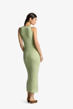 Discount St. John Sparkle Crochet Knit Dress Pale Lime