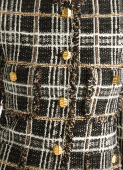 St. John Sparkle Eyelash Plaid Jacket Black/Ecru/Gold Multi