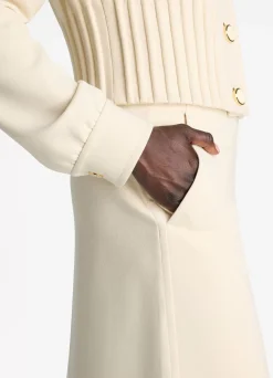 Discount St. John Stretch Crepe Cinched Waist Jacket Ecru