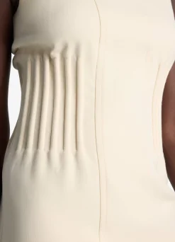 St. John Stretch Crepe Cinched Waist Dress Ecru